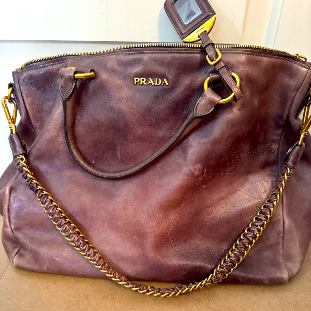 Prada Brown Calf Leather Satchel Bag Rare Find